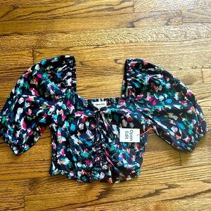 Women's Black Crop Floral Top